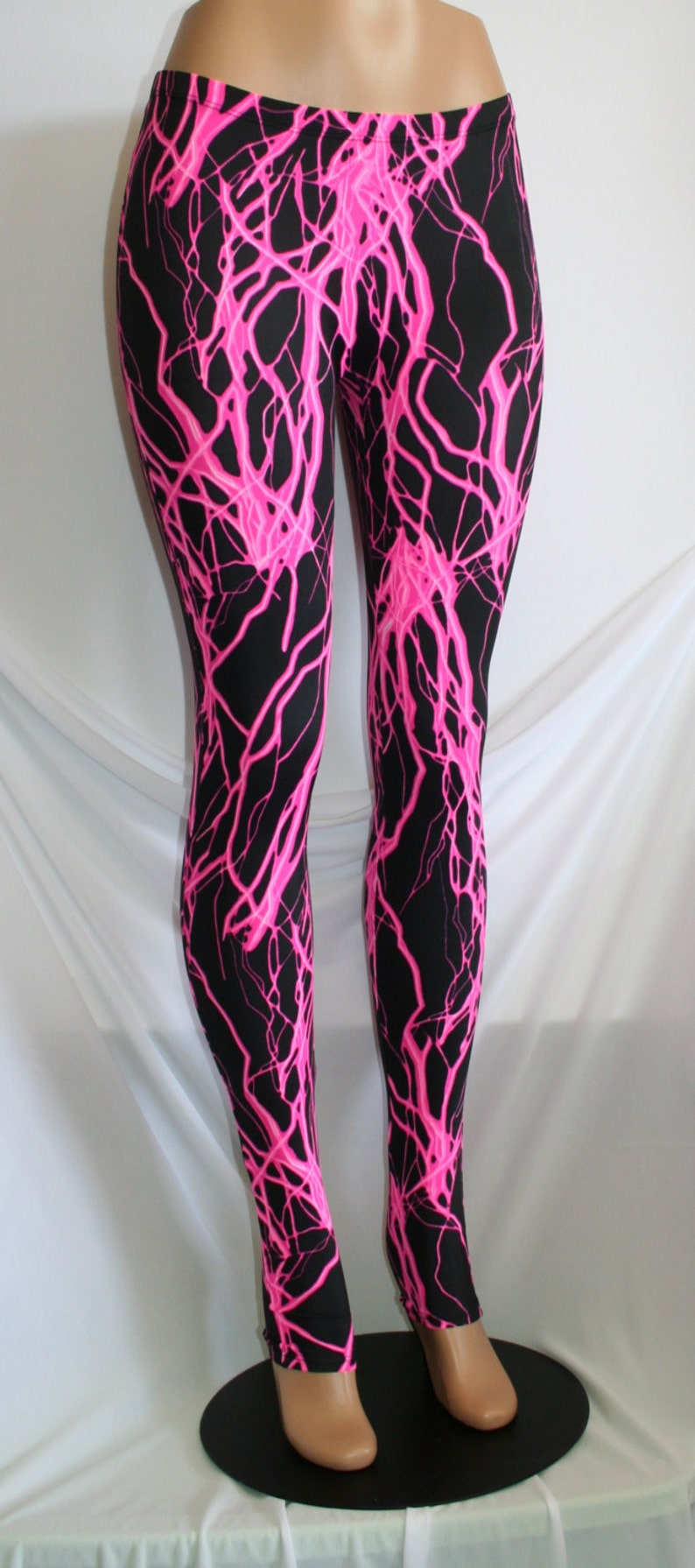 Glow Under Blacklight Storm Lightning Leggings in 5 Bright Colors Stretch Spandex great for Glo Parties Rave Roller Derby Cosplay Costume image 2