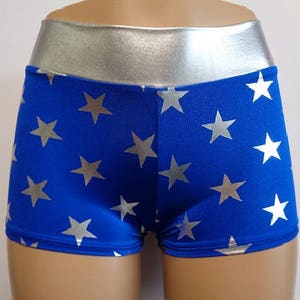 スーパーヒーロー スパンデックス ブーティーショーツ：ブルーにシルバーの星、コスプレ衣装