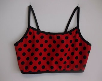 9 Colors Polka Dot Bra Top Stretch Spandex Dance Gym Cheer Volleyball Roller Derby Rave Cosplay Costume Custom