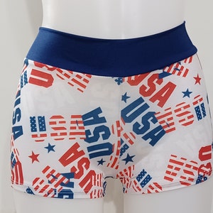 Stretch Red, White & Blue USA Booty Shorts image 1