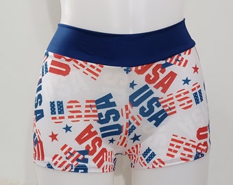 Stretch Rot, Weiß & Blau USA Booty Shorts