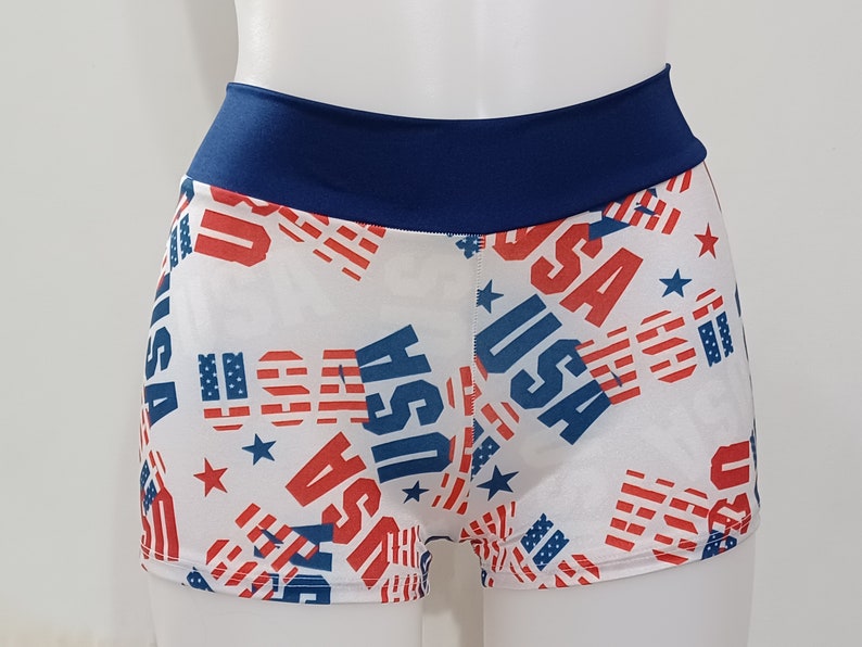 Stretch Red, White & Blue USA Booty Shorts image 1