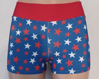 Patriotic Royal Blue Shorts with Red and White Stars - Red Waistband