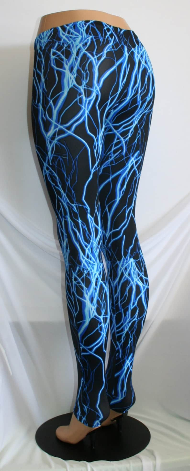 Glow Under Blacklight Storm Lightning Leggings in 5 Bright Colors Stretch Spandex great for Glo Parties Rave Roller Derby Cosplay Costume image 4