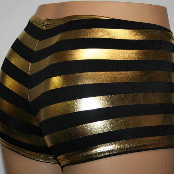 9 Colors Metallic Stripe Booty Shorts Gym Cheer Dance Shiny Stretchy Bootie Boy Hot Shorts Girls Women Spandex Rave Roller Derby Custom