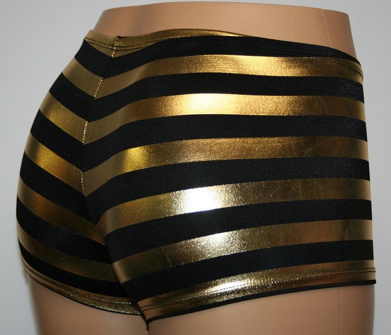 9 Colors Metallic Stripe Booty Shorts Gym Cheer Dance Shiny Stretchy Bootie Boy Hot Shorts Girls Women Spandex Rave Roller Derby Custom 