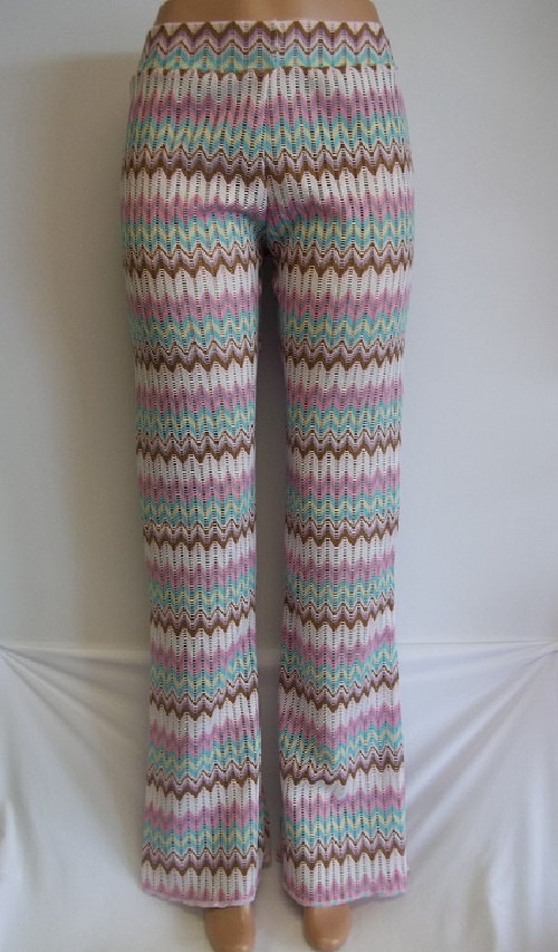 Beach Pants Stretch Knit Slight Flare Girls Women Children Jazz Rave Dance Boho Hippie Multi Color Aztec Chevron Print