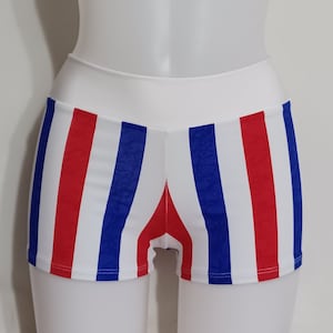 Patriotic Red, White and Blue Stripe Booty Shorts 画像 1