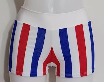 Patriotic Red, White and Blue Stripe Booty Shorts