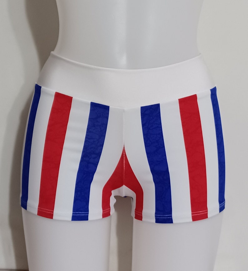 Patriotic Red, White and Blue Stripe Booty Shorts 画像 1