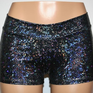 Hologram Sparkle Booty Shorts: Rave Cosplay Stretch Shorts