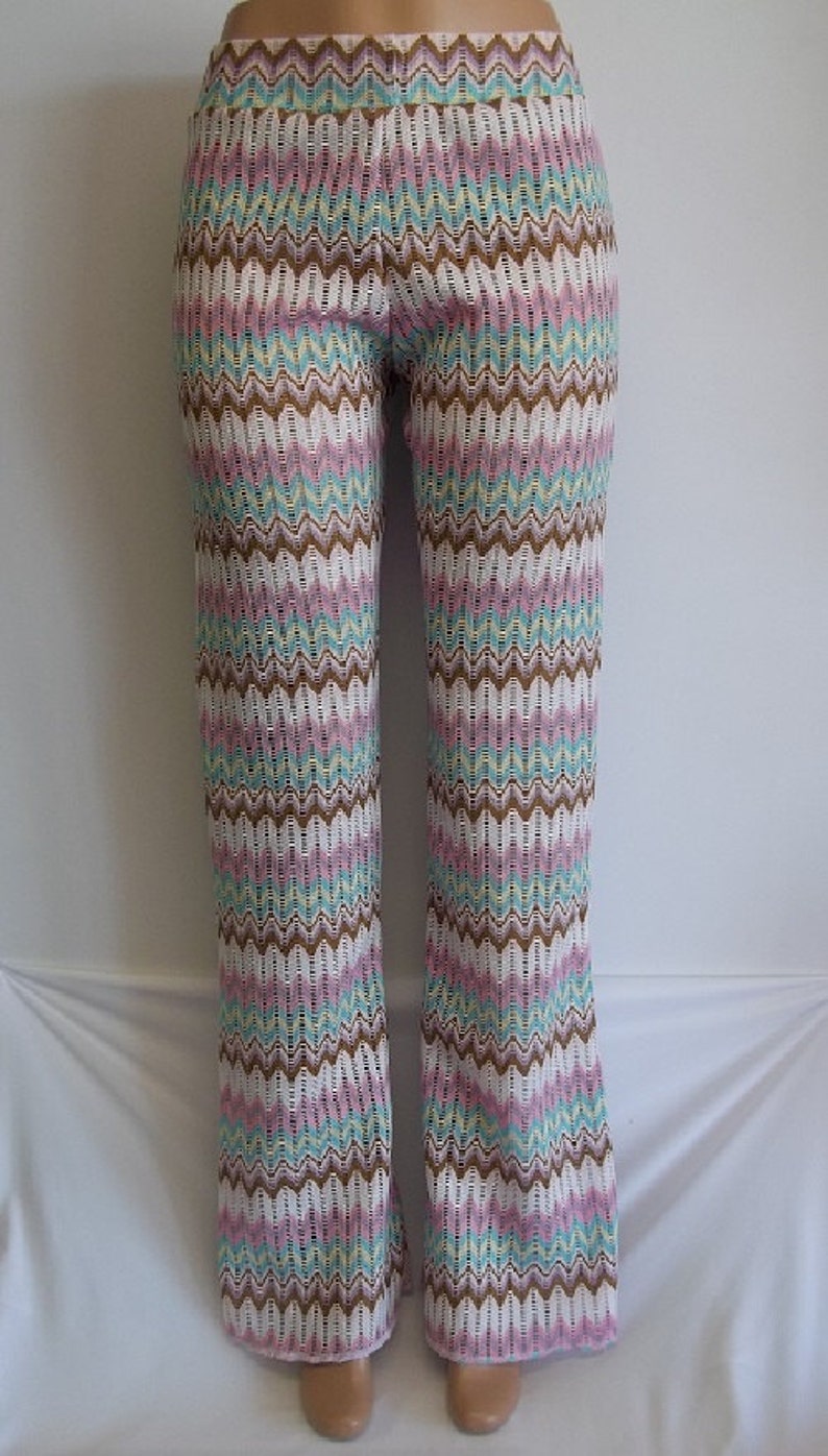 Beach Pants Stretch Knit Slight Flare Girls Women Children Jazz Rave Dance Boho Hippie Multi Color Aztec Chevron Print