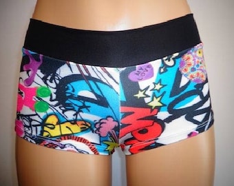 Comic Book Booty Shorts with a Sexy Cheeky Cut!  BAM / POW / CRASH!!!  Great for ComiCon!!