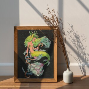 Colorful Mermaid Digital Illustration | Printable Instant Download