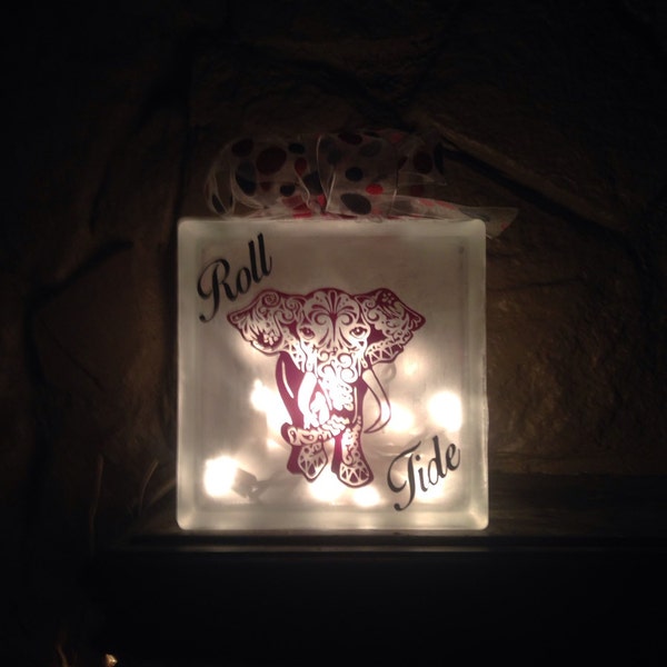 Alabama Crimson Tide or Auburn Tigers Glass Block with lights