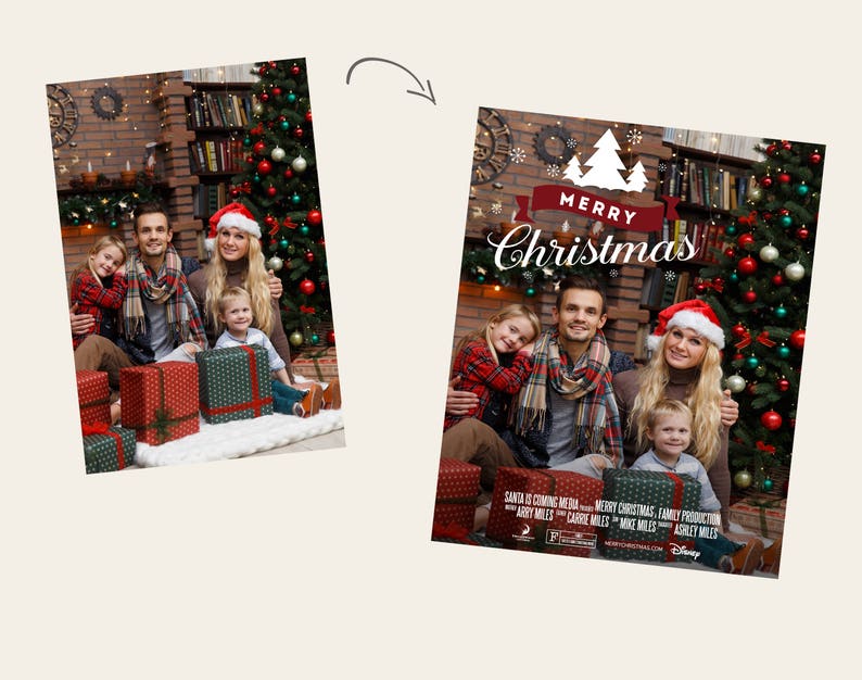 Unique Personalized Family Greeting Card Holiday Greetings Instant Printable Family Christmas Card CUSTOM MOVIE POSTER Family Portrait