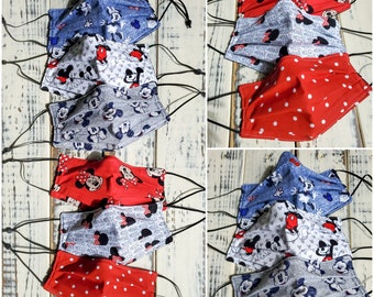 New! Disney Mickey and Minnie Mouse Mask 3 Layer Cotton Face Mask with nose wire/ Adjustable & Filter OPTION Disneyworld  Personalized Gift