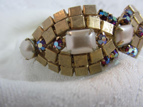 Vintage Art Deco Hinge Cuff Bracelet with AB Rhin… - image 2