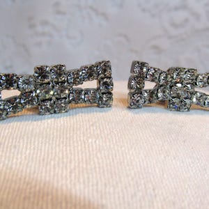 Vintage Clear Rhinestone and Silver Tone BOW Shoe Clips