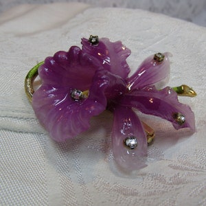 Refurbished West Germany Plastic and Rhinestone Orchid Brooch