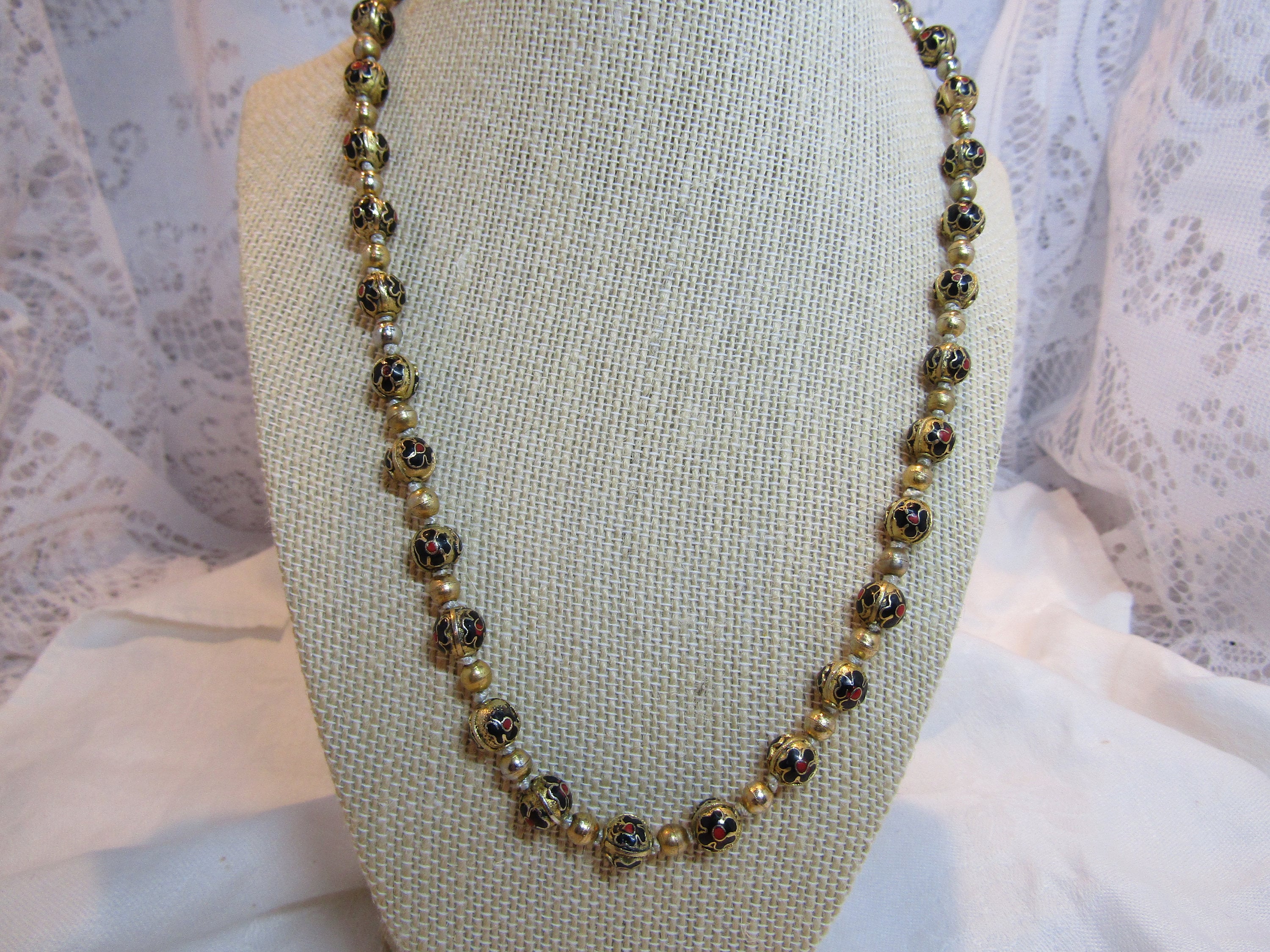 Small Gold and Black Cloisonne Bead 