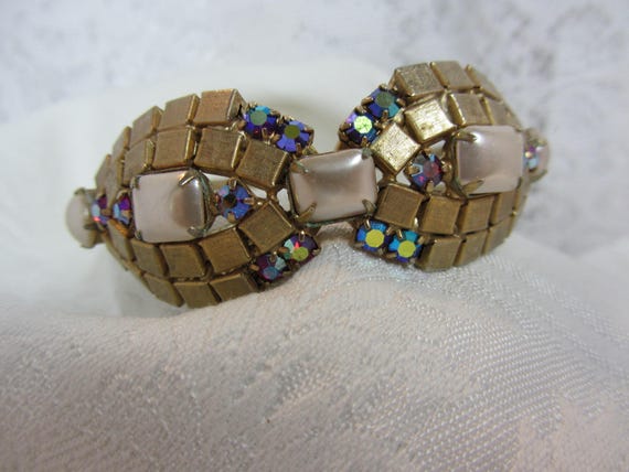 Vintage Art Deco Hinge Cuff Bracelet with AB Rhin… - image 1