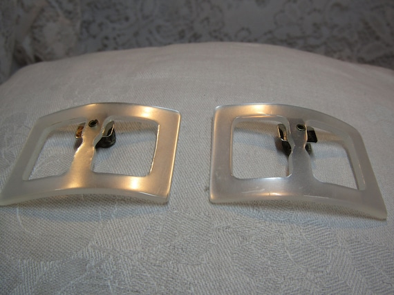 Vintage Mod Square Buckle Shaped Frosted White Ac… - image 1