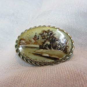Persian Story Brooch Featuring Hand Painted and Signed Image on MOP inserted in Sterling Silver with C Clasp