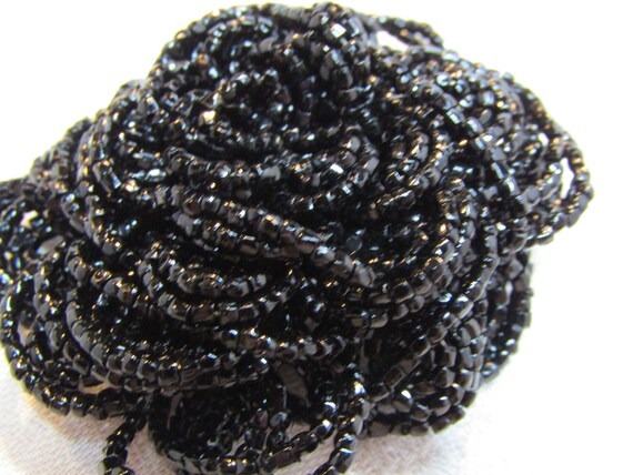 Black Glass Bead Rose Brooch Marked "Japan" - image 1