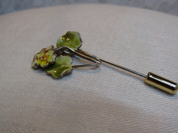 Petite Vintage Enamel and Gold Tone Pansy Stick P… - image 3