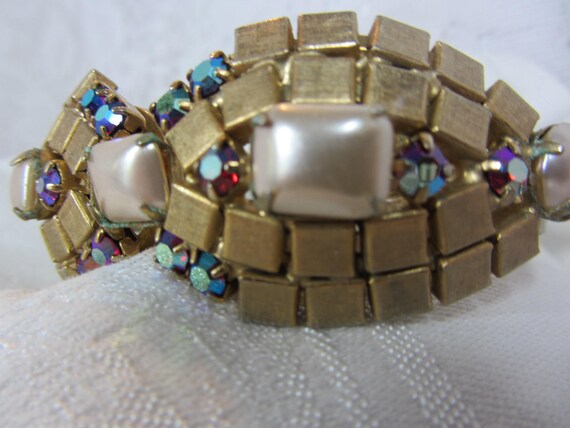 Vintage Art Deco Hinge Cuff Bracelet with AB Rhin… - image 3