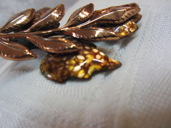 Matisse Renoir Copper and Enamel leaf Brooch - image 2