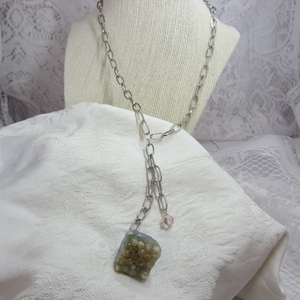 Hand Crafted Faux Sea Glass Resin Cube Pendant Necklace