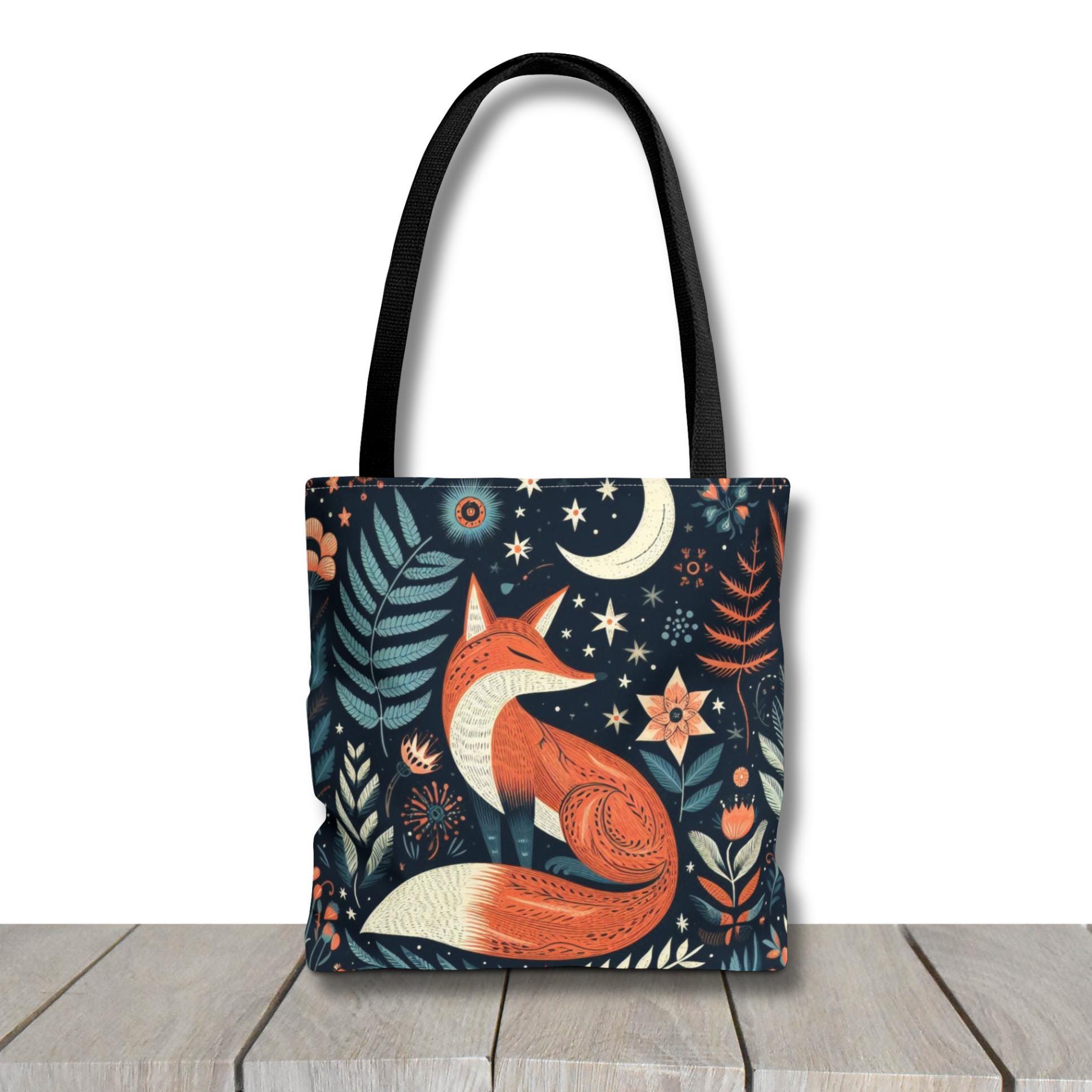Fox Tote Bag, Woodland Animal Reusable Bag, Scandinavian