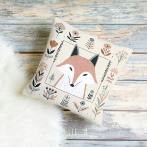 Minimalist Fox Pillow for Woodland Nursery, Folk Art Wildlife Home Decor, Cottagecore Baby Shower Gift, Kid&#39;s Room, Child&#39;s Bedroom