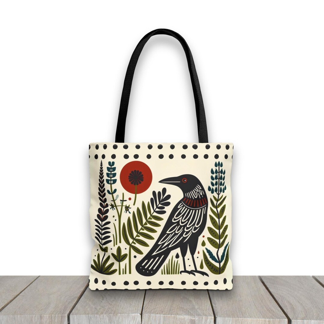 minimalist-raven-tote-bag-gothic-crow-art-eco-friendly-grocery-sack