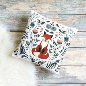 Folk Art Fox and Floral Design Throw Pillow