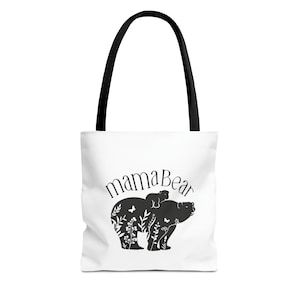 Mama Bear Tote Bag Floral with Black Handles