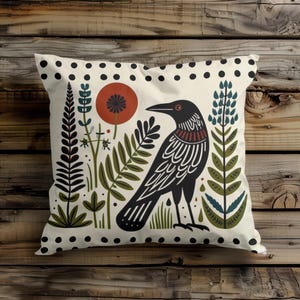 Raven Pillowcase Minimalist Mid Century | Crowcore Dark Academia Square Pillow Cover