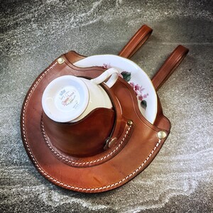 Light Brown Teacup Holster with Poppy Teacup and Saucer
