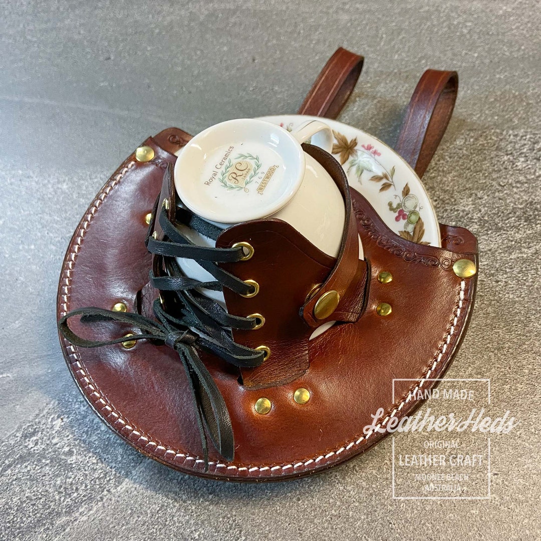 Wood Grain Leather Teacup Holster with Wooden Teacup