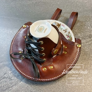 Steampunk leather teacup holster laced