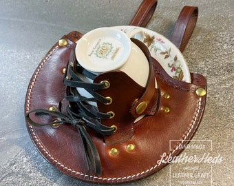 Steampunk leather teacup holster laced