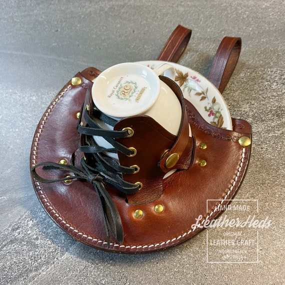 Steampunk leather teacup holster laced