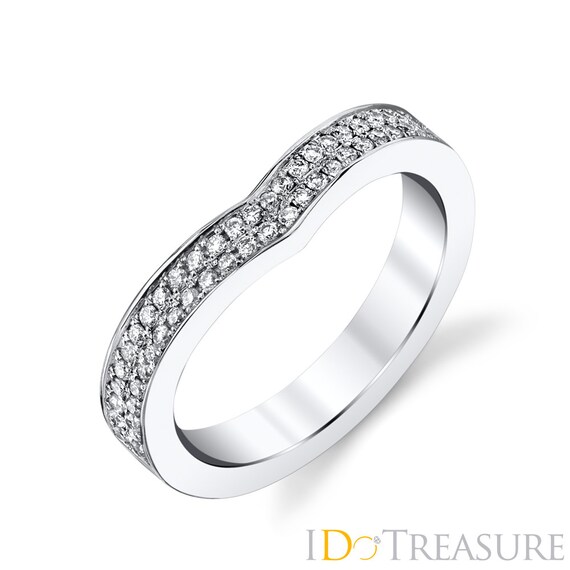 Contoured Double Row Pave Diamond Wedding Band In Platinum Etsy