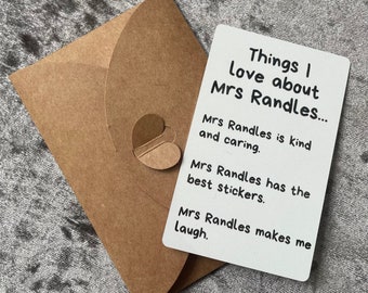 Things I love about Aluminium Message Wallet Purse Card. Keepsake Teacher Gift Teaching Assistant School Support Staff End of Year Present