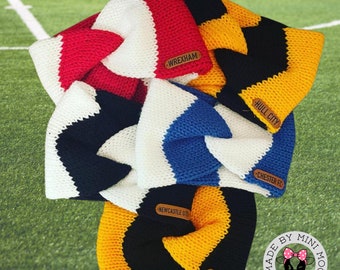 Sports Team Colours Twisted Knitted Ear Warmer Headband with Laser Engraved PU Leather Tag