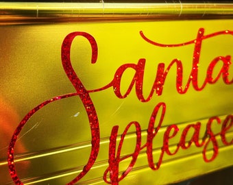 Santa Please Stop Here sticker for your letter box Glitter Red