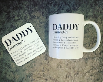 Personalised Daddy Dad Grandad Dictionary Definition Mug and Coaster Set Father’s Day Gift