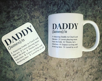 Personalised Daddy Dad Grandad Dictionary Definition Mug and Coaster Set Father’s Day Gift
